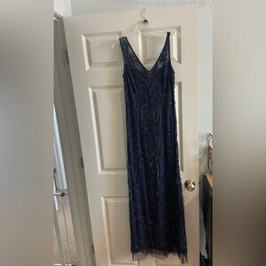 Navy Marina V Neck Sleeveless Gown